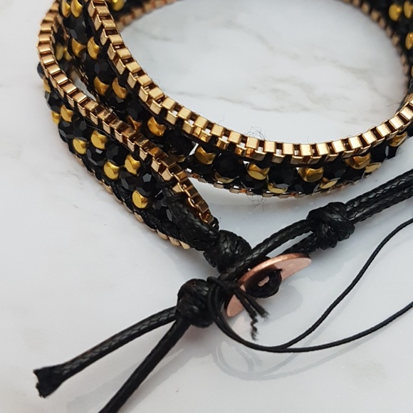 Double Strand Gold Black Wrap Bracelet - Picture 7 of 7